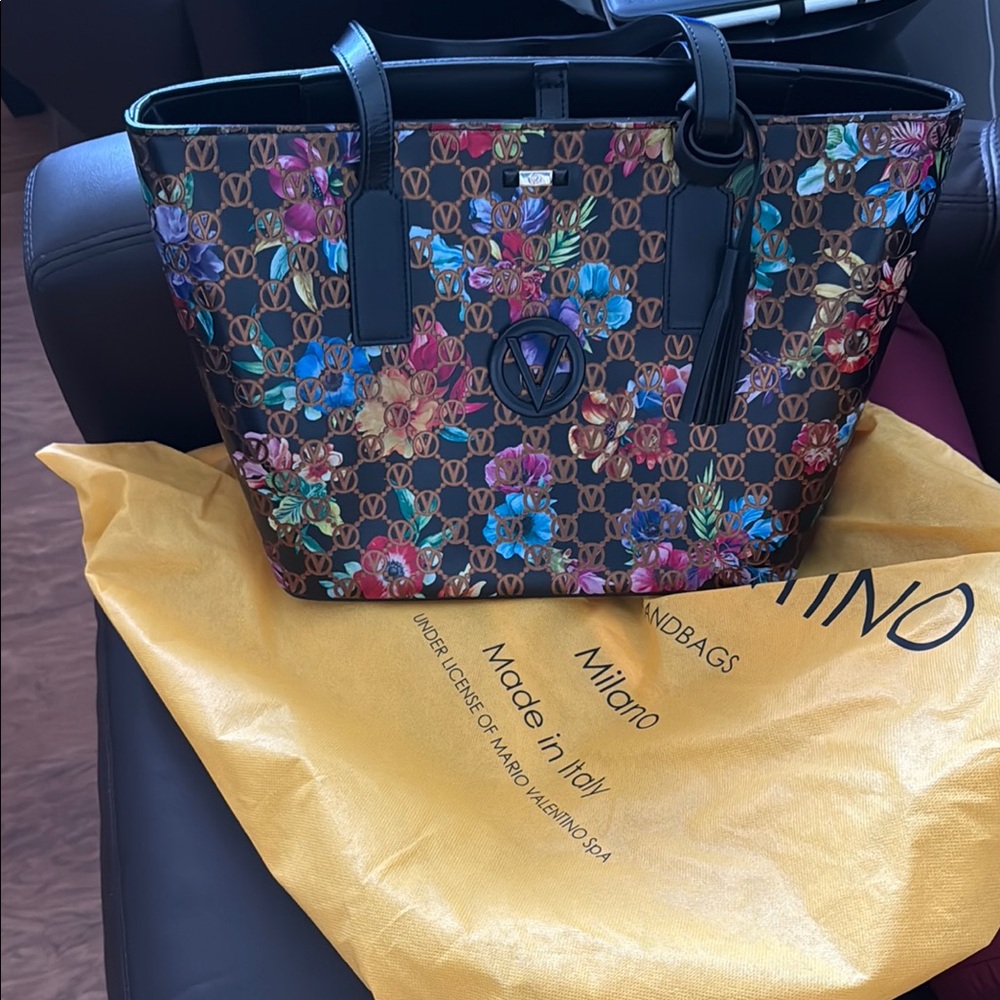 Valentino Black Floral Tote Bag